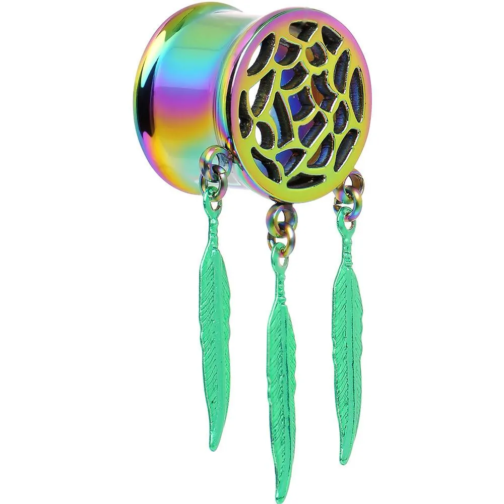 0 Gauge Rainbow Titanium Dreamcatcher Dangle Tunnel Sizes 00 Gauge to 1 Inch