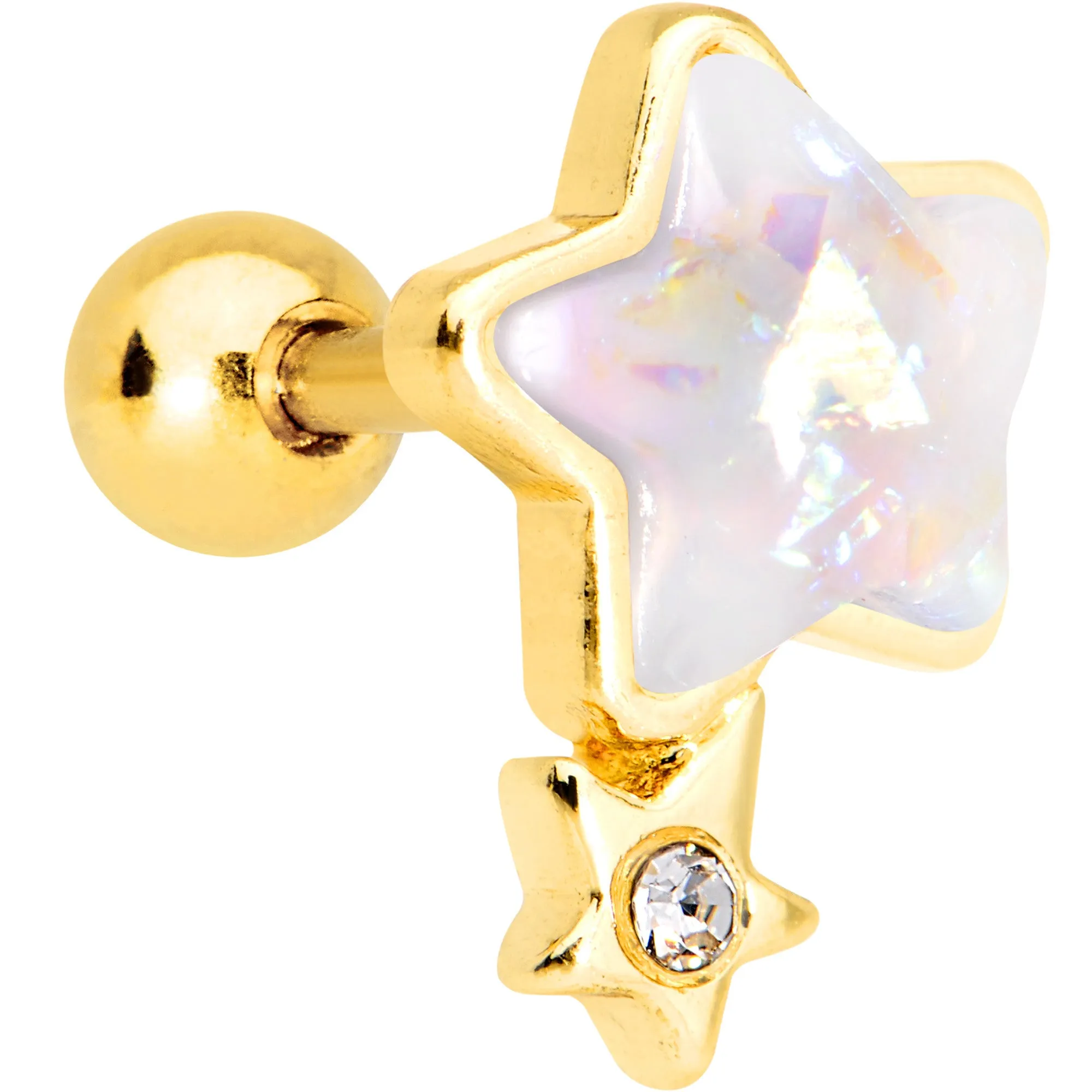 1/4 White Faux Opal Gold Tone Star Child Cartilage Tragus Earring