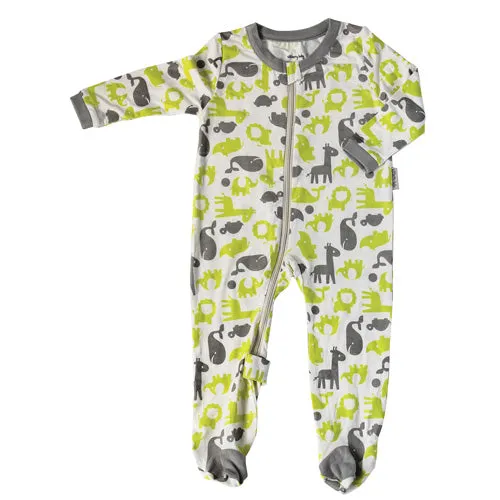 Bamboo Footies with Easy Dressing Zipper - Limey & Dove