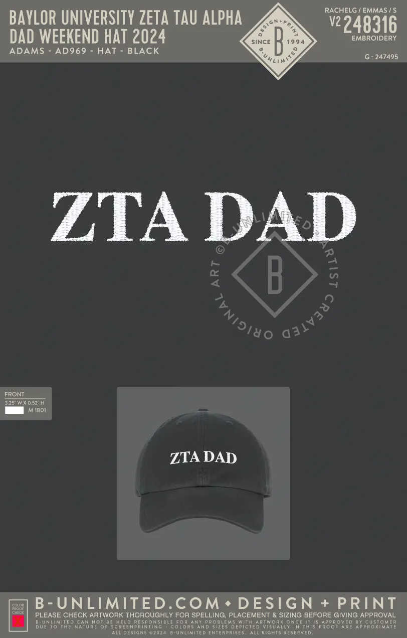 Baylor University Zeta Tau Alpha - Dad Weekend Hat 2024 - Adams - AD969 - Hat - Black