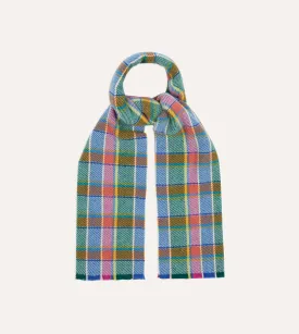 Blue Tartan Check Wool Scarf