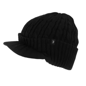 Cable Knit Peaked Beanie - Black - Wholesale Pack