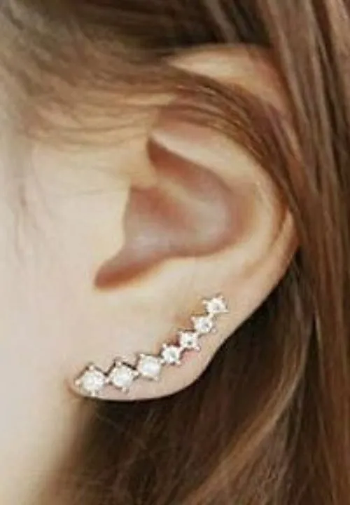 Celebrity Inspired Crystal Ear Climbers Earring Pins - Pair