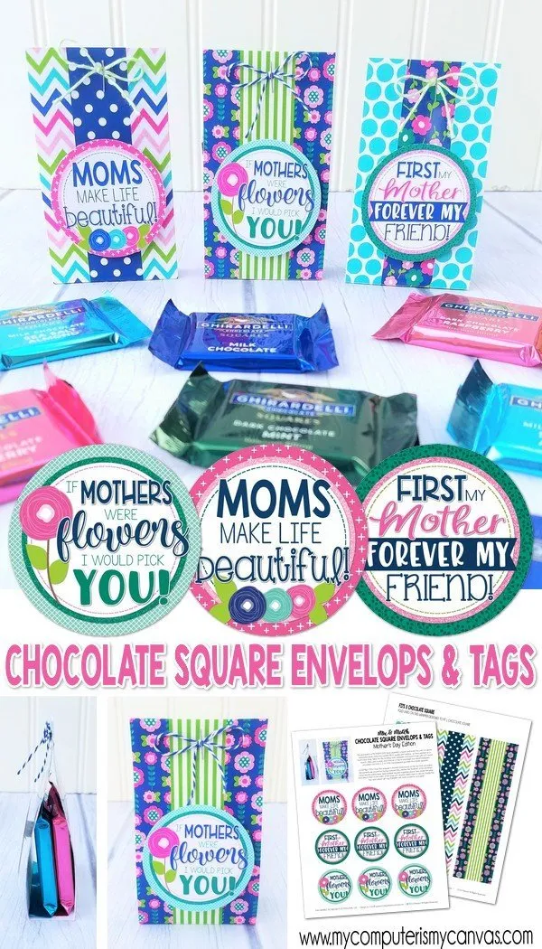 Chocolate Squares Envelops & Tags {MOTHER'S DAY} PRINTABLE