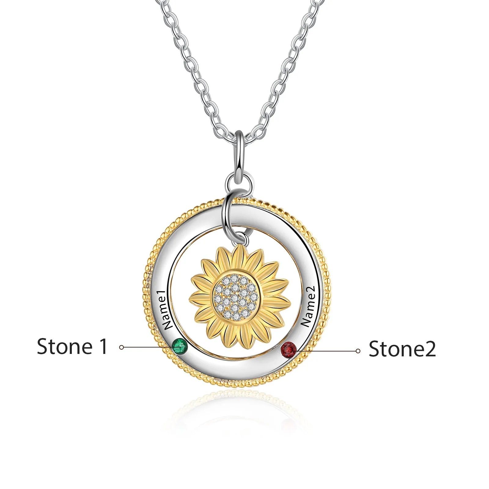 Customized Sunflower Name Necklace with Birthstones