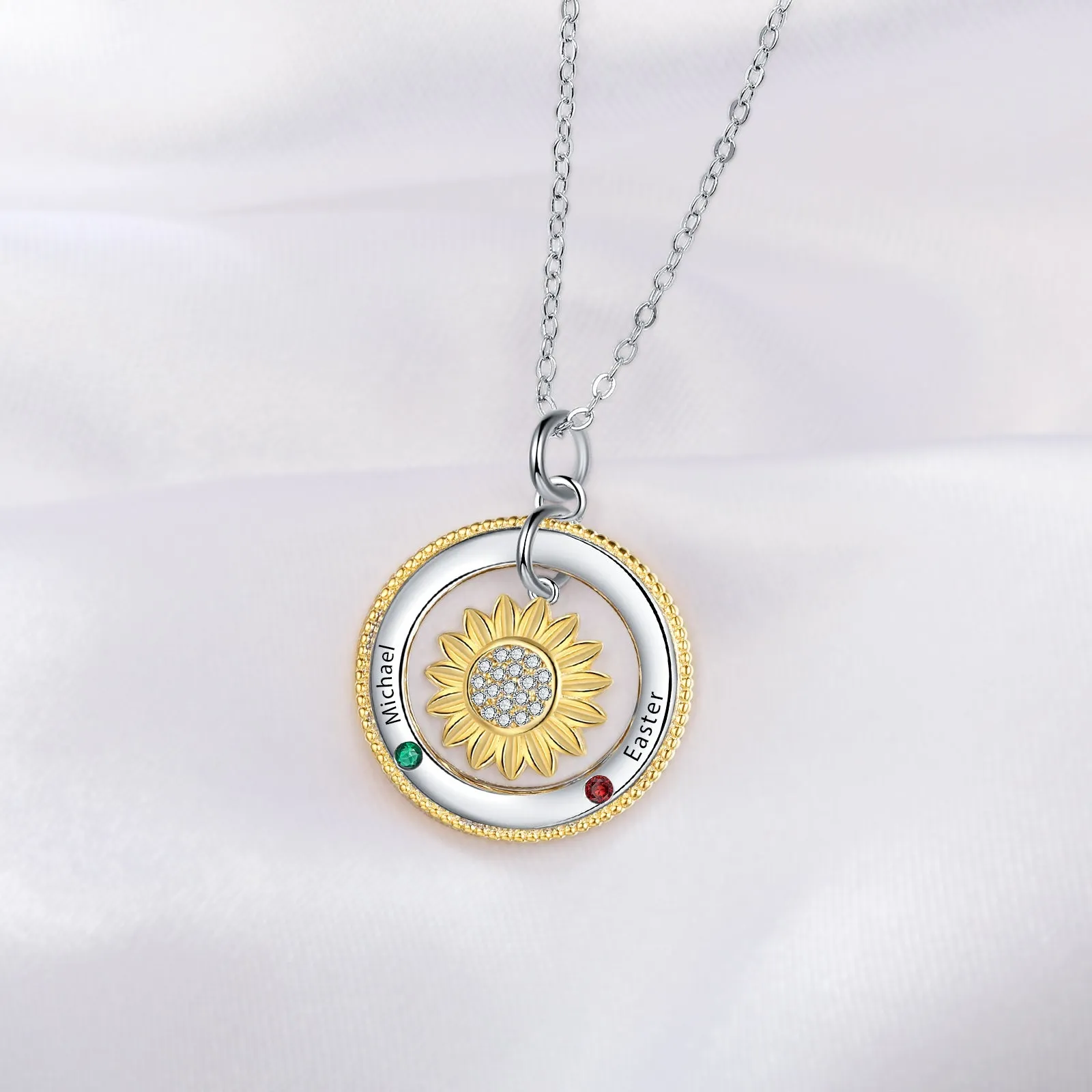 Customized Sunflower Name Necklace with Birthstones