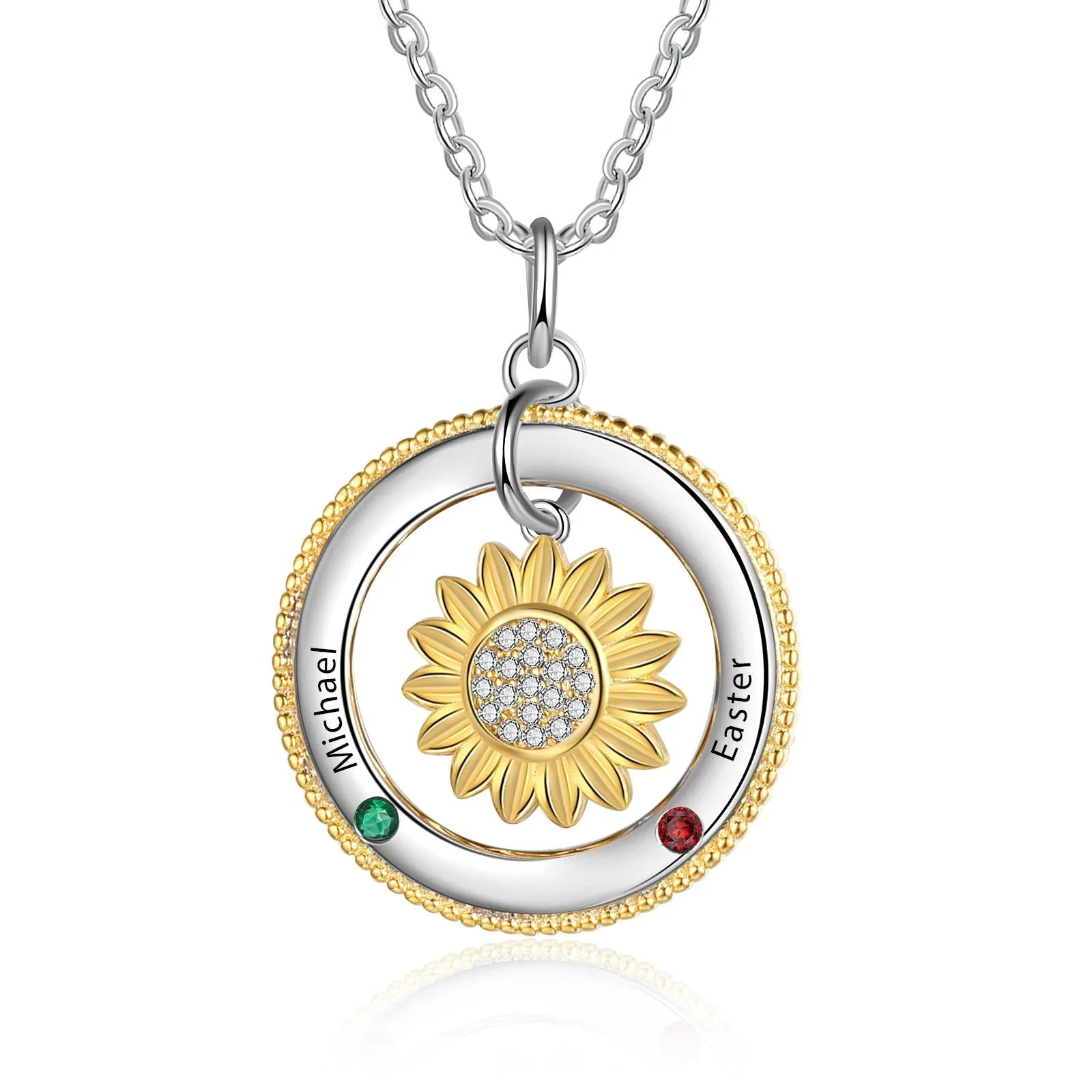 Customized Sunflower Name Necklace with Birthstones