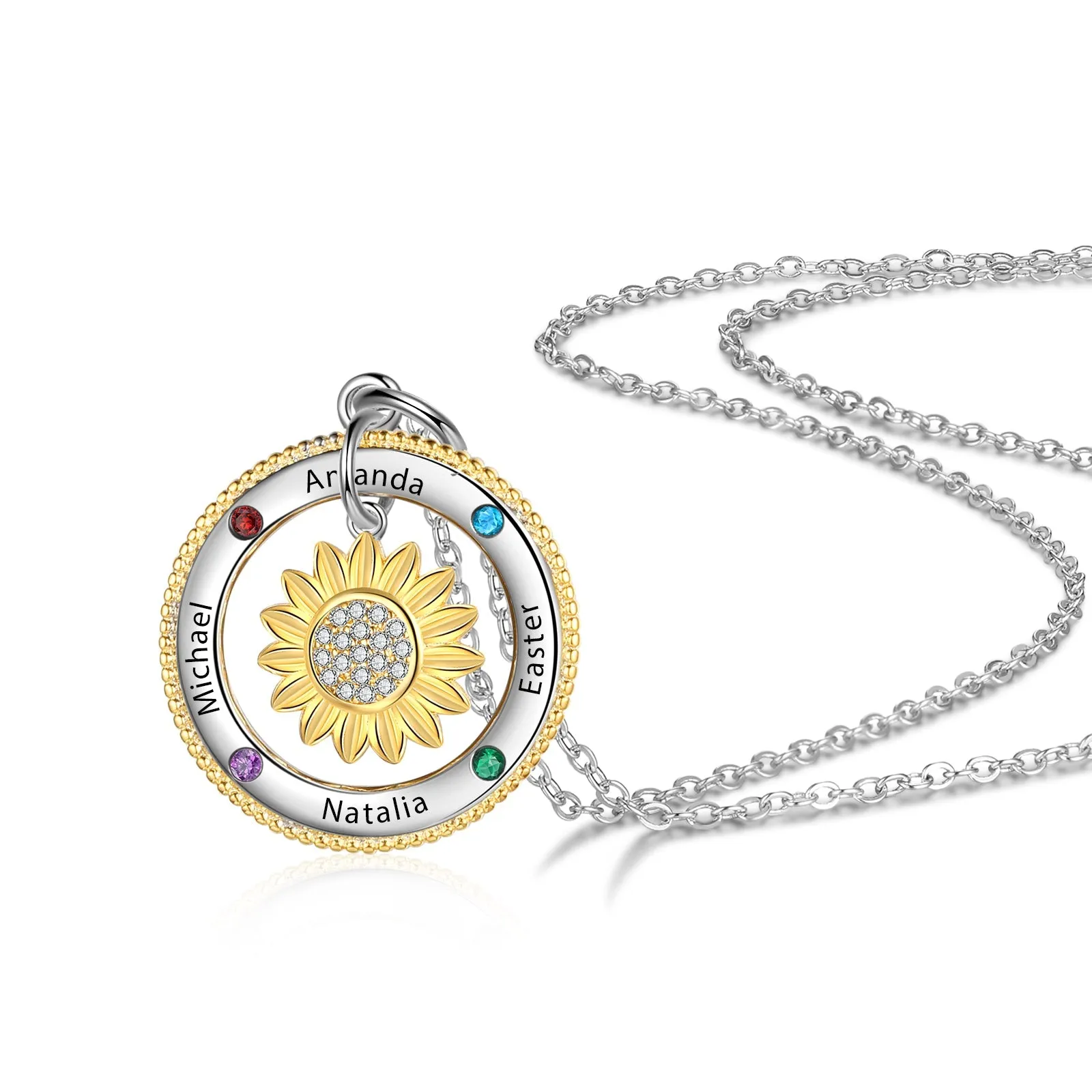 Customized Sunflower Name Necklace with Birthstones