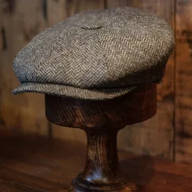 Eight Piece Herringbone Wool Retro Newsboy Cap-Light Brown