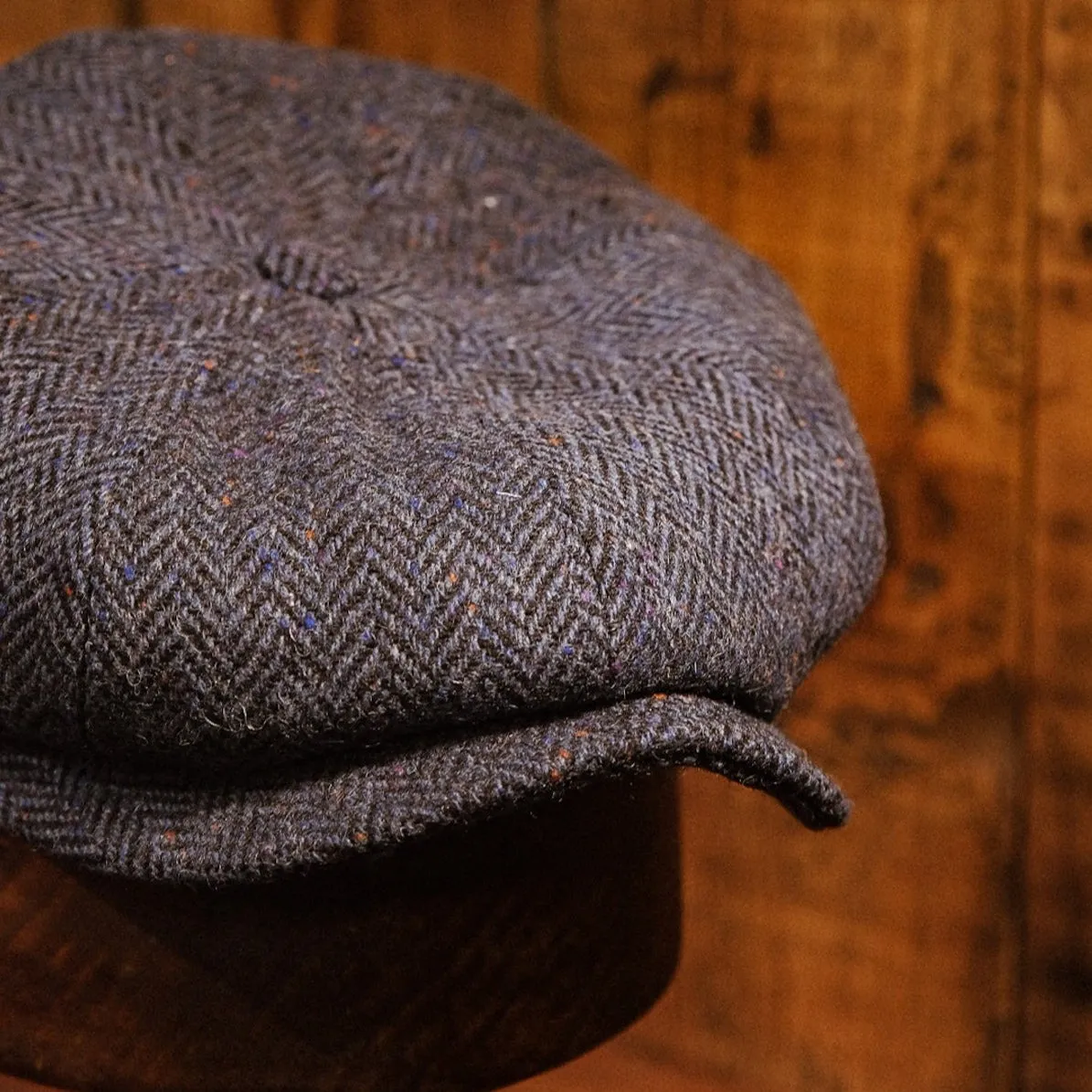 Eight Piece Navy  Donegal Tweed Newsboy Cap