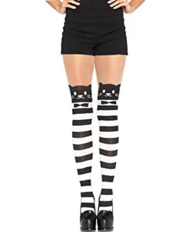 Fancy Cat Striped Opaque Pantyhose