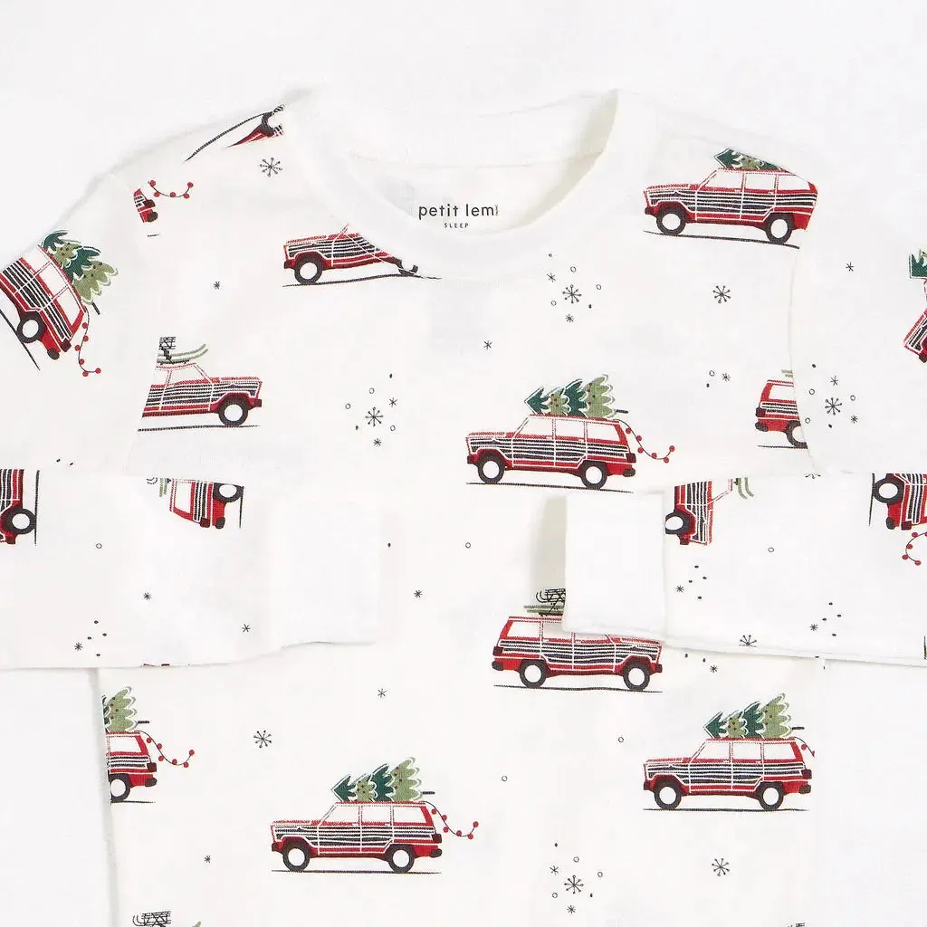 Festive Cars Print on Off-White Pyjama Set | Petit Lem