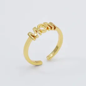 Gold Filled Mom Word Ring, Adjustable Stacking Rin