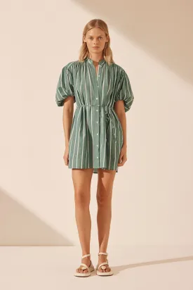 KIMBERLY SHORT SLEEVE MINI DRESS - ANTIQUE GREEN/ IVORY