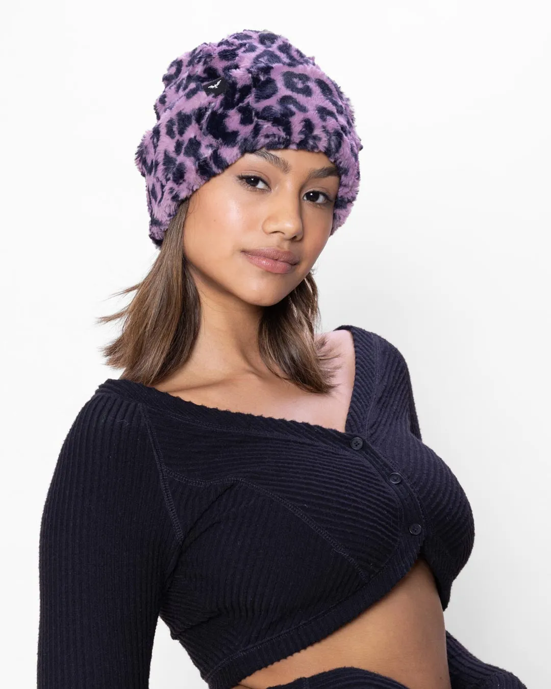 Lavender Leopard Faux Fur Beanie | Women's