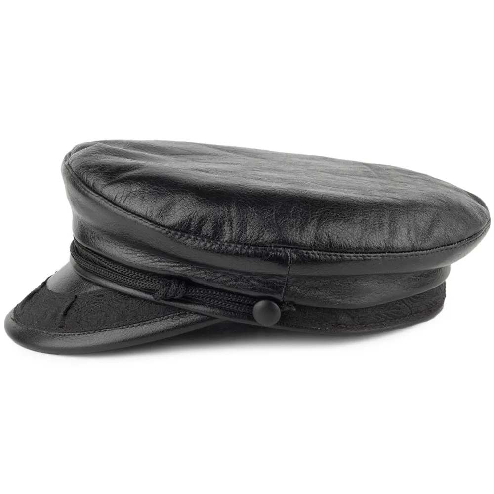 Leather Greek Fisherman Cap - Black