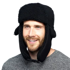 Mens Fleece Trapper Hat With Borg Lining Ear Flaps Winter Cap