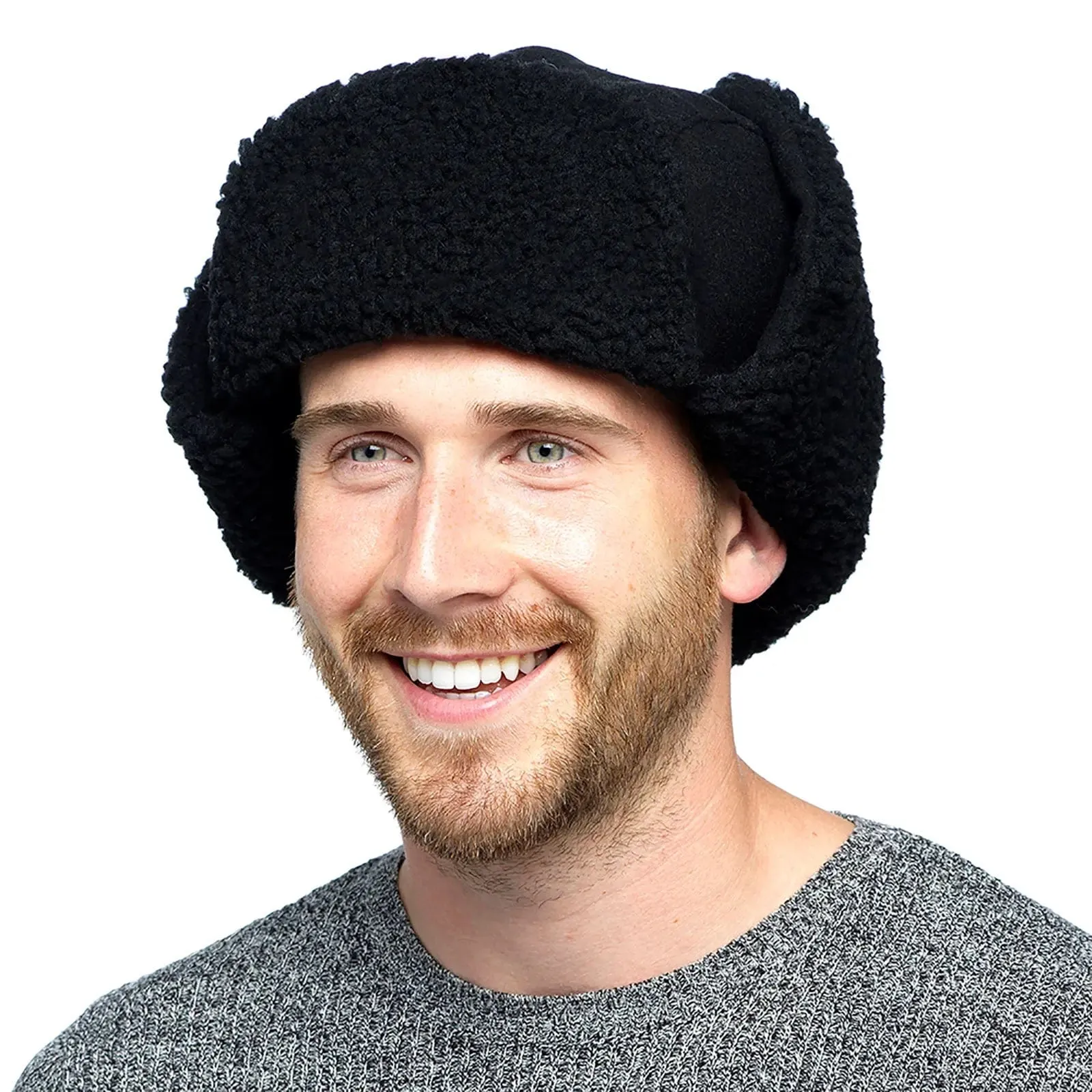 Mens Fleece Trapper Hat With Borg Lining Ear Flaps Winter Cap