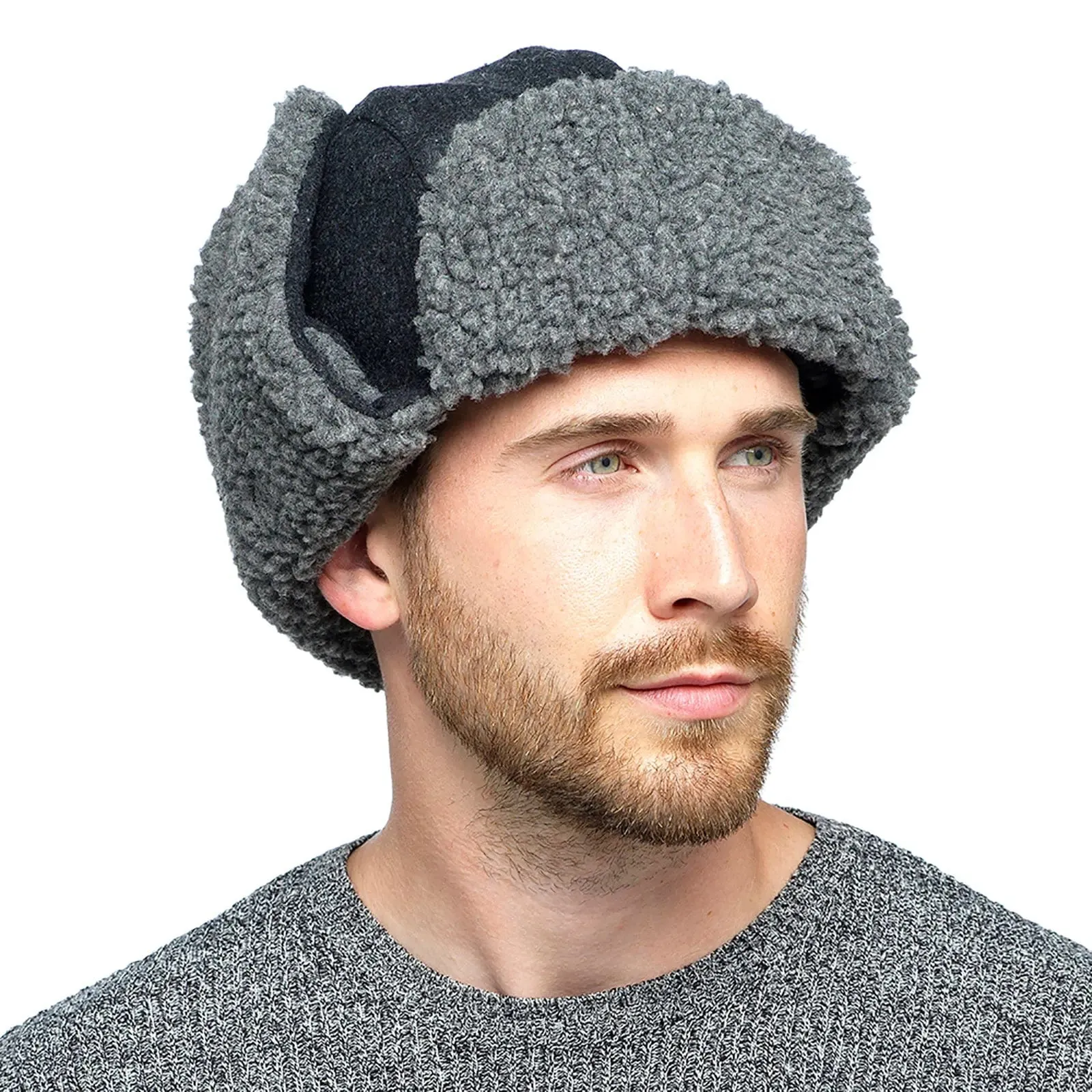 Mens Fleece Trapper Hat With Borg Lining Ear Flaps Winter Cap