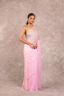 Pink Viscose Chiffon Kundan Kardhana work Saree