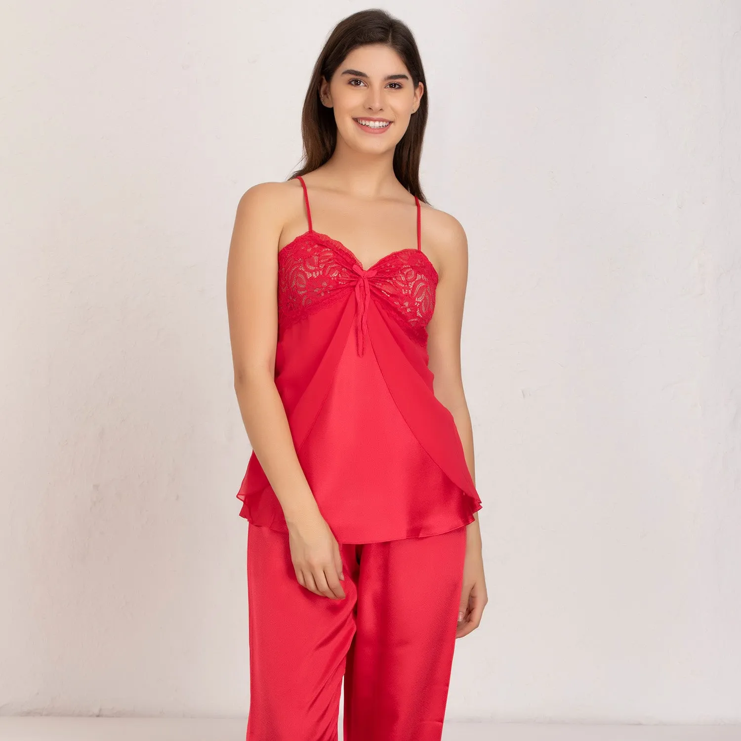 Red satin Night suit with robe