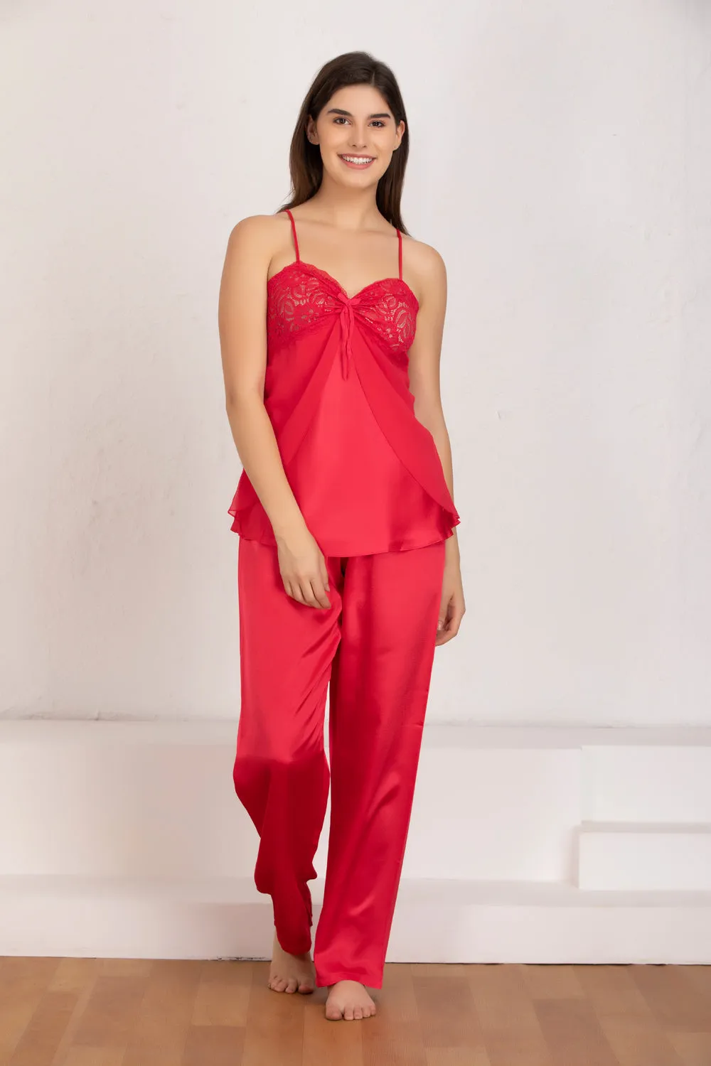 Red satin Night suit with robe