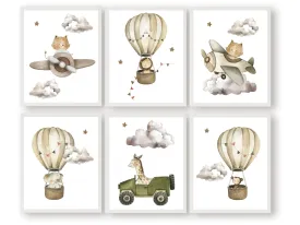 Safari Hot Air Balloon Nursery Prints Set of 6