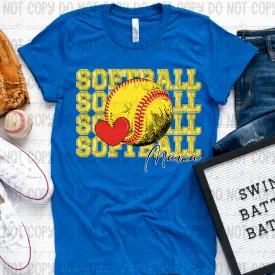 Softball Faux Glitter Stack Mama Heart - PNG